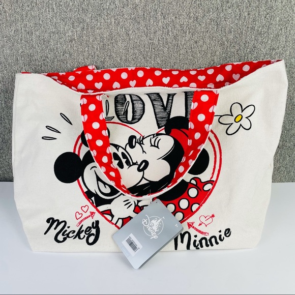 COPY - Disney Store Mickey and Minnie Mouse ''Love'' Canvas Beach Weekend Tote … - Picture 3 of 11